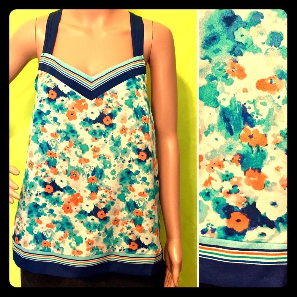 LC Lauren Conrad Floral Crossed Back Tank Cami